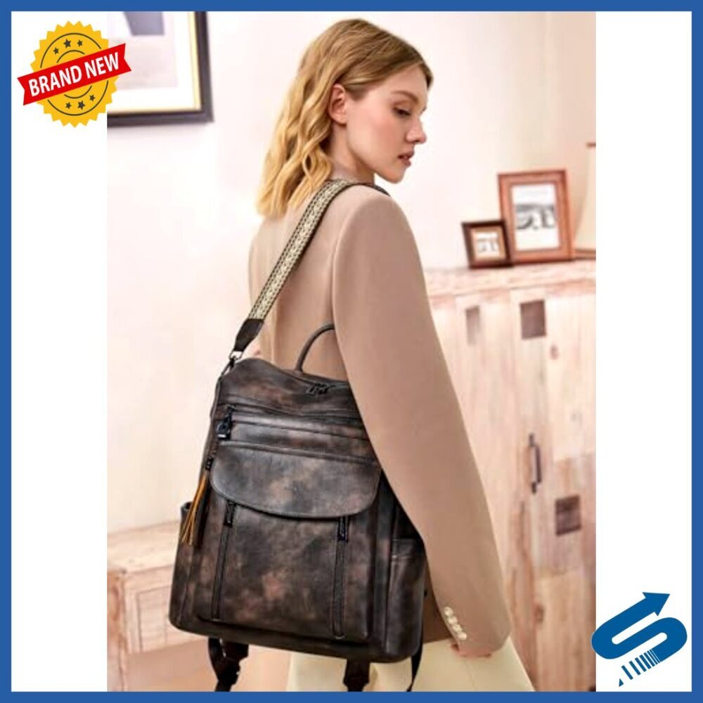 Leather Laptop Backpack Professional Water-Resistant Travel Daypack Casual Work - Picture 2 of 6